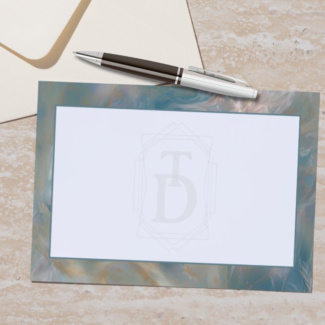Art Deco-turkos och Orange Marble Monogram Brevpapper (Add a touch of retro charm to your stationery with this Art Deco Monogram Stationery!)