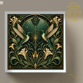 ART DECO TVILLING SMARAGD KOLIBRIS KERAMISK PLATTA KAKELPLATTA