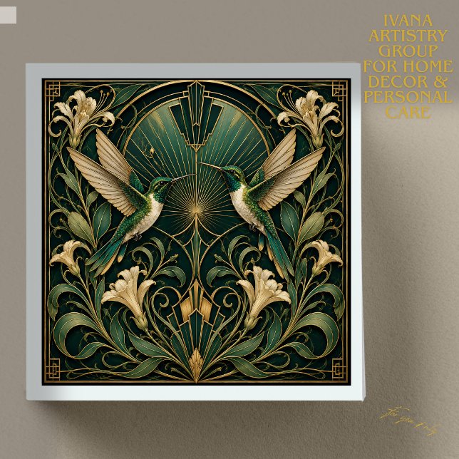 ART DECO TVILLING SMARAGD KOLIBRIS KERAMISK PLATTA KAKELPLATTA (Skapare uppladdad)