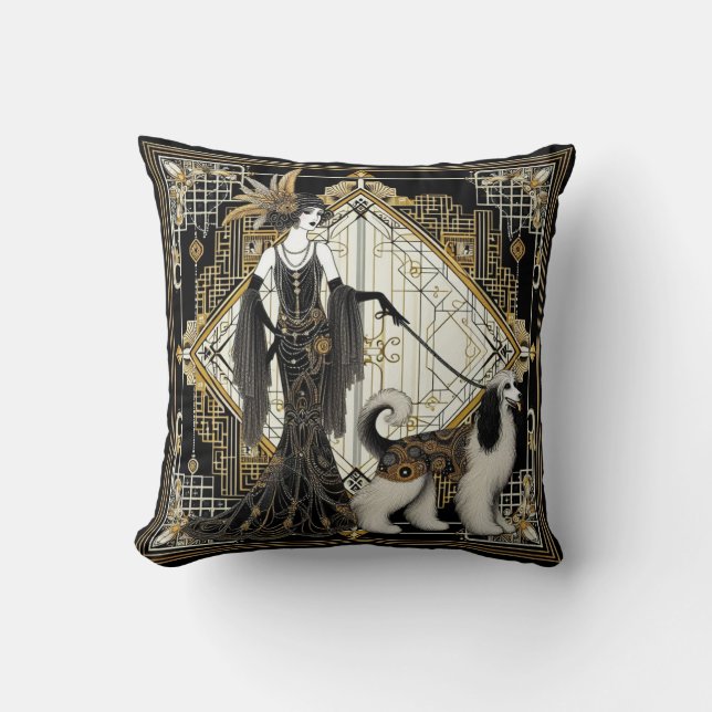 Art Deco Twenties Elegant Dam & Hund Kudde (Framsida)