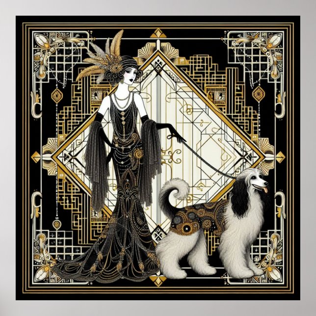 Art Deco Twenties Elegant Dam & Hund Poster (Framsidan)