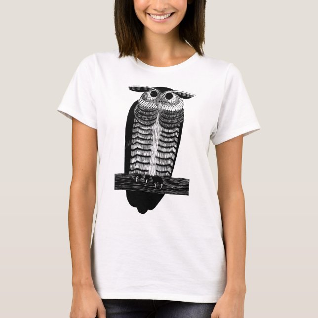 Art Deco Uggla djurfågel Illustration T Shirt (Framsida)