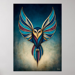 Art Deco-ugglas abstrakt geometrisk fågelväggkonst Poster