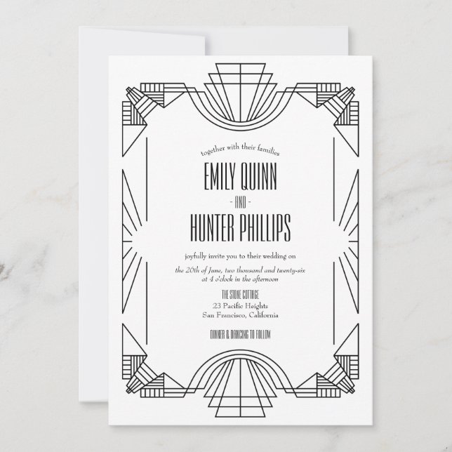 Art Deco Underbar Gatsby 1920's bröllopsinbjudan Inbjudningar (Framsida)