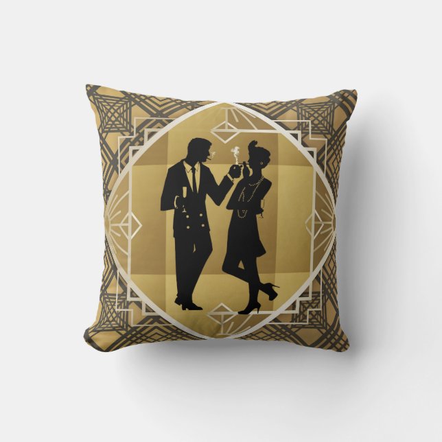 Art Deco Underbar Gatsby Black Guld Flapper par Kudde (Framsida)