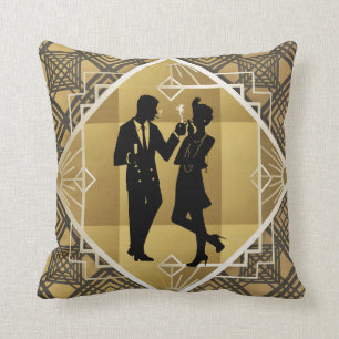 Art Deco Underbar Gatsby Black Guld Flapper par Kudde