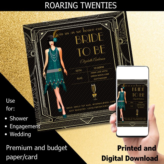 Art Deco Underbar Gatsby Roaring 20-talets Möhippa Inbjudningar (Skapare uppladdad)