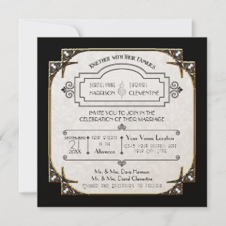 Art Deco Underbar Gatsby Stil Typography i Snöre G Inbjudningar