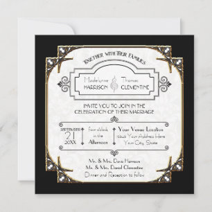 Art Deco Underbar Gatsby Stil Typography i Snöre G Inbjudningar