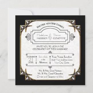 Art Deco Underbar Gatsby Stil Typography i Snöre G Inbjudningar