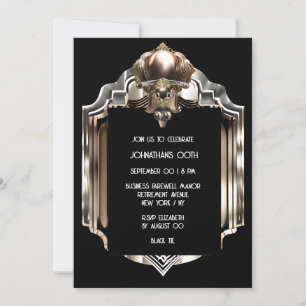 Art deco underbar gatsby svart ro guld metall inbjudningar