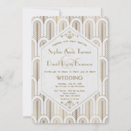 Art Deco Underbar Gatsby White Guld Bröllop Inbjudningar