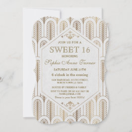 Art Deco Underbar Gatsby White Guld SWEET 16 Inbjudningar