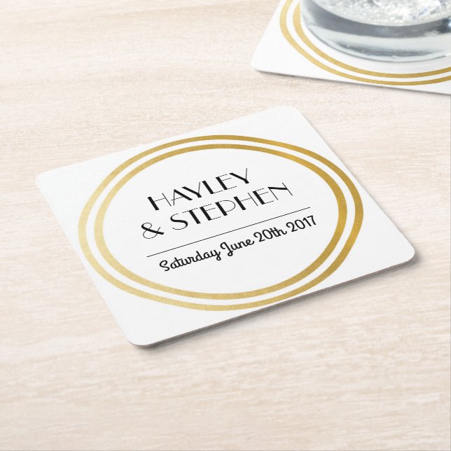 Art Deco Underlägg White Guld Circle Bröllopsfest Papper Kvadrat (Vinklad)