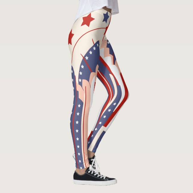 Art Deco US Flagga Leggings för 4 juli (Höger)