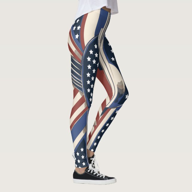 Art Deco US Flagga Leggings för 4 juli (Höger)