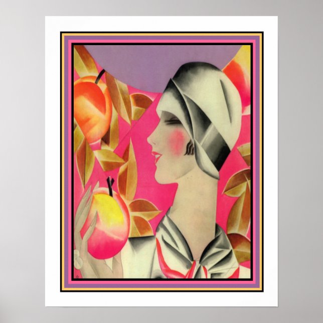 Art Deco-utskrift för "Girl & Fruit Träd" Poster (Framsidan)