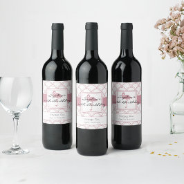 Art Deco Våg Mönster Rosa Flamingo Födelsedag Vinflaska Etikett