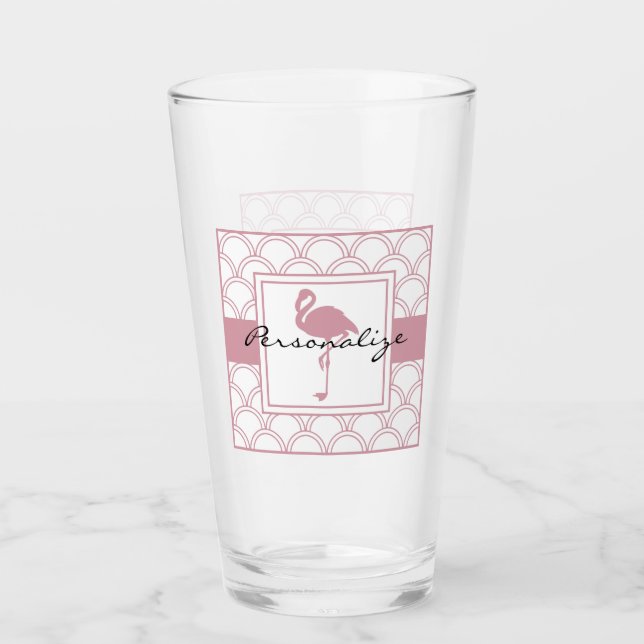 Art Deco Våg Mönster Rosa Flamingo Glaskopp (Framsida)