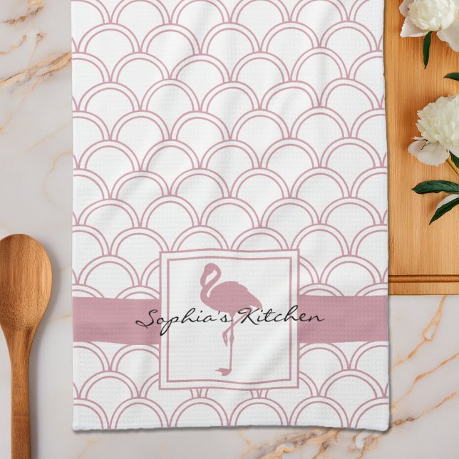 Art Deco Våg Mönster Rosa Flamingo Kökshandduk (Skapare uppladdad)