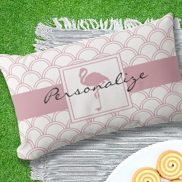 Art Deco Våg Mönster Rosa Flamingo Lumbarkudde