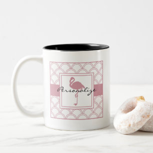 Art Deco Våg Mönster Rosa Flamingo Två-Tonad Mugg