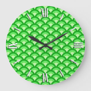 Art Deco-vågen mönster - jade-grönten Stor Klocka