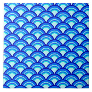 Art Deco-vågen mönster - kobolt och himlar blue Kakelplatta