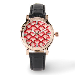 Art Deco-vågen mönster - korallrött och rosa Armbandsur