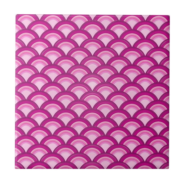 Art Deco-vågen mönster - magenta och rosa Kakelplatta (Framsidan)