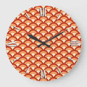 Art Deco-vågen mönster - tangerin-orange Stor Klocka