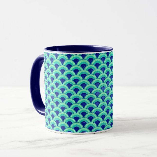 Art Deco-vågen mönster - turkos och kobolt Mugg (Framsida vänster)