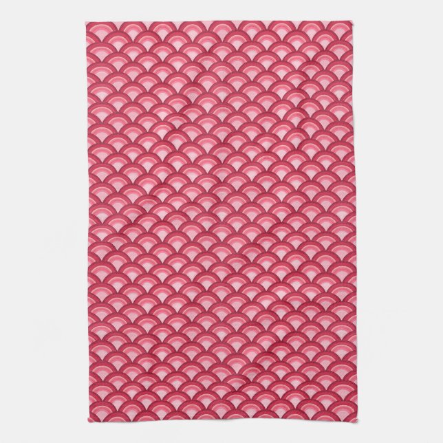 Art Deco-vågform - röd och fuchsia Kökshandduk (Vertikal)