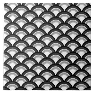 Art Deco-vågorna mönster - svartvitt Kakelplatta