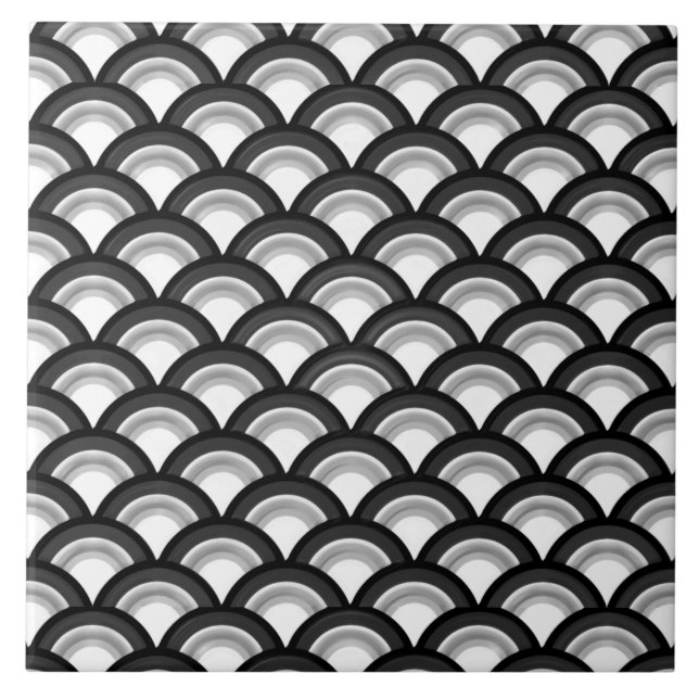 Art Deco-vågorna mönster - svartvitt Kakelplatta (Framsidan)