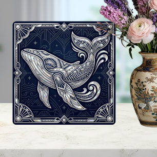 Art Deco Valfisk Pärlemor Marin Sjö- Kakelplatta