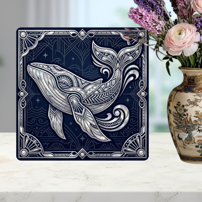 Art Deco Valfisk Pärlemor Marin Sjö- Kakelplatta (Skapare uppladdad)