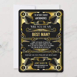 Art Deco Vill du vara min best man Guld & Svart Inbjudningar