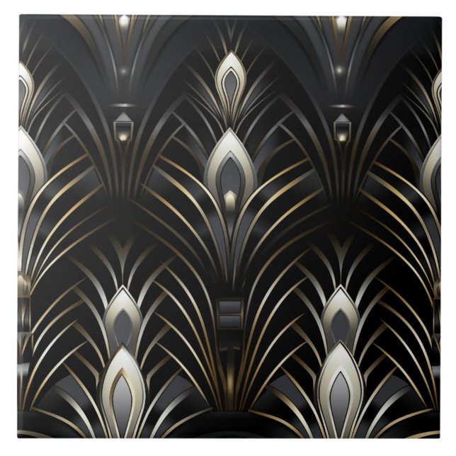 Art Deco-vingar, vita och guld Kakelplatta (The complete ceramic tile design. Tiles sold individually.)