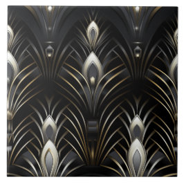 Art Deco Vingar, White och Guld Kakelplatta