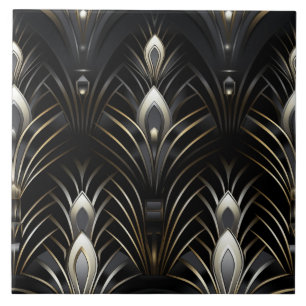 Art Deco Vingar, White och Guld Kakelplatta