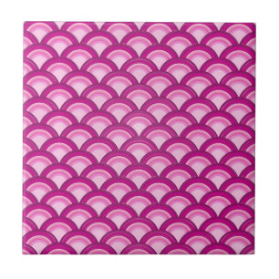 Art déco vinkar mönster - magenta och rosor kakelplatta