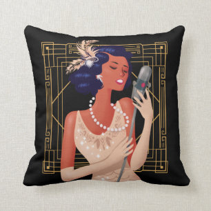Art Deco Vintage 1920s Flicksinger Ram Black Kudde