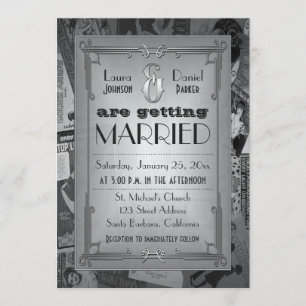 Art Deco Vintage affisch bröllopsinbjudan Inbjudningar