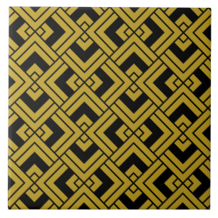 Art Deco Vintage Black och Guld Abstrakt Geometric Kakelplatta