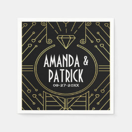 Art Deco Vintage Black och Guld Bröllop Napkins Pappersservett