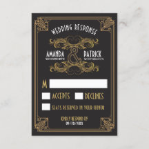 Art Deco Vintage Black och Guld Bröllop OSA Cards