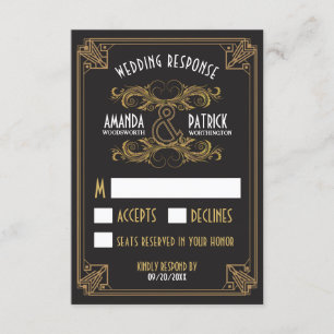 Art Deco Vintage Black och Guld Bröllop OSA Cards Kort