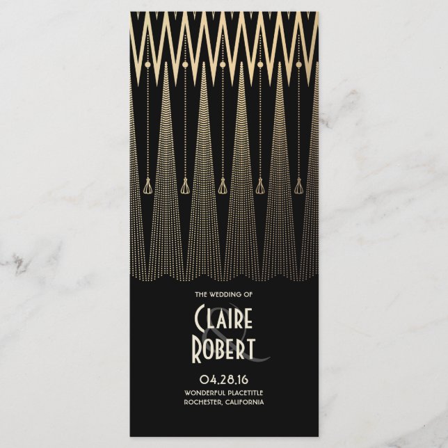 Art Deco Vintage Black och Guld Bröllopsprogram Program (Framsida)