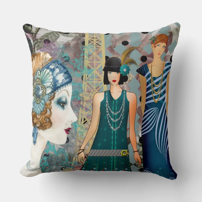 Art Deco Vintage Flappers Paris Kudde (Framsida)